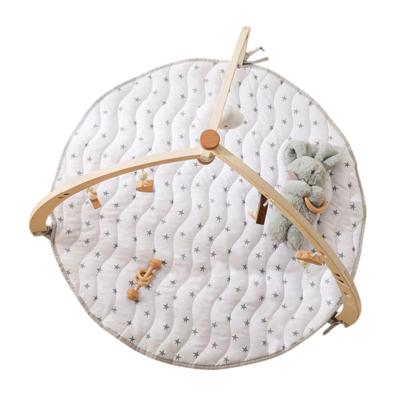 Wooden Baby Activity Play Mat with 6 Hanging Toys and Foldable Frame